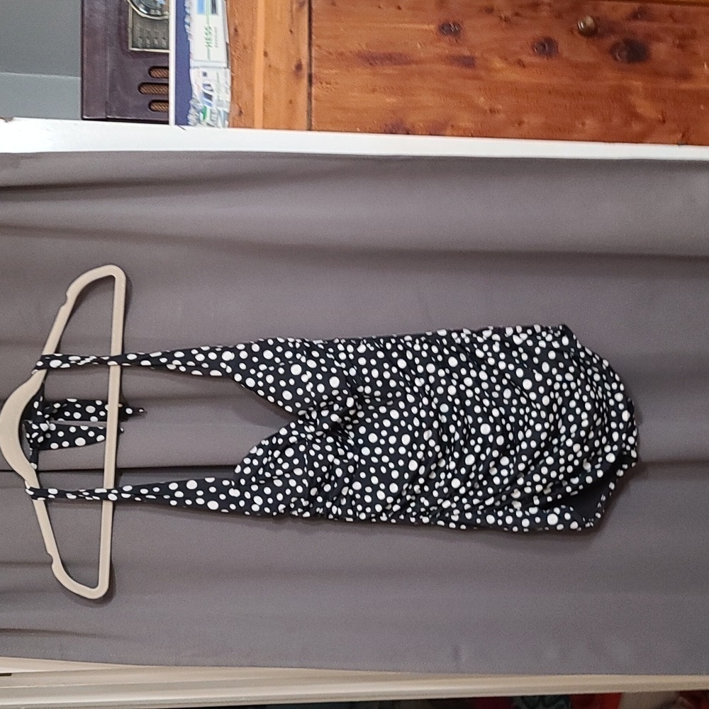 Suddenly Slim Catalina Womens Swimsuit Halter Black White Polka-dots Retro Sz 8